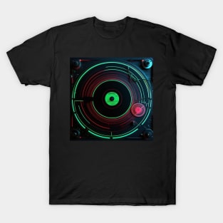 Glow DJ Neon Green and Pink Turntable T-Shirt